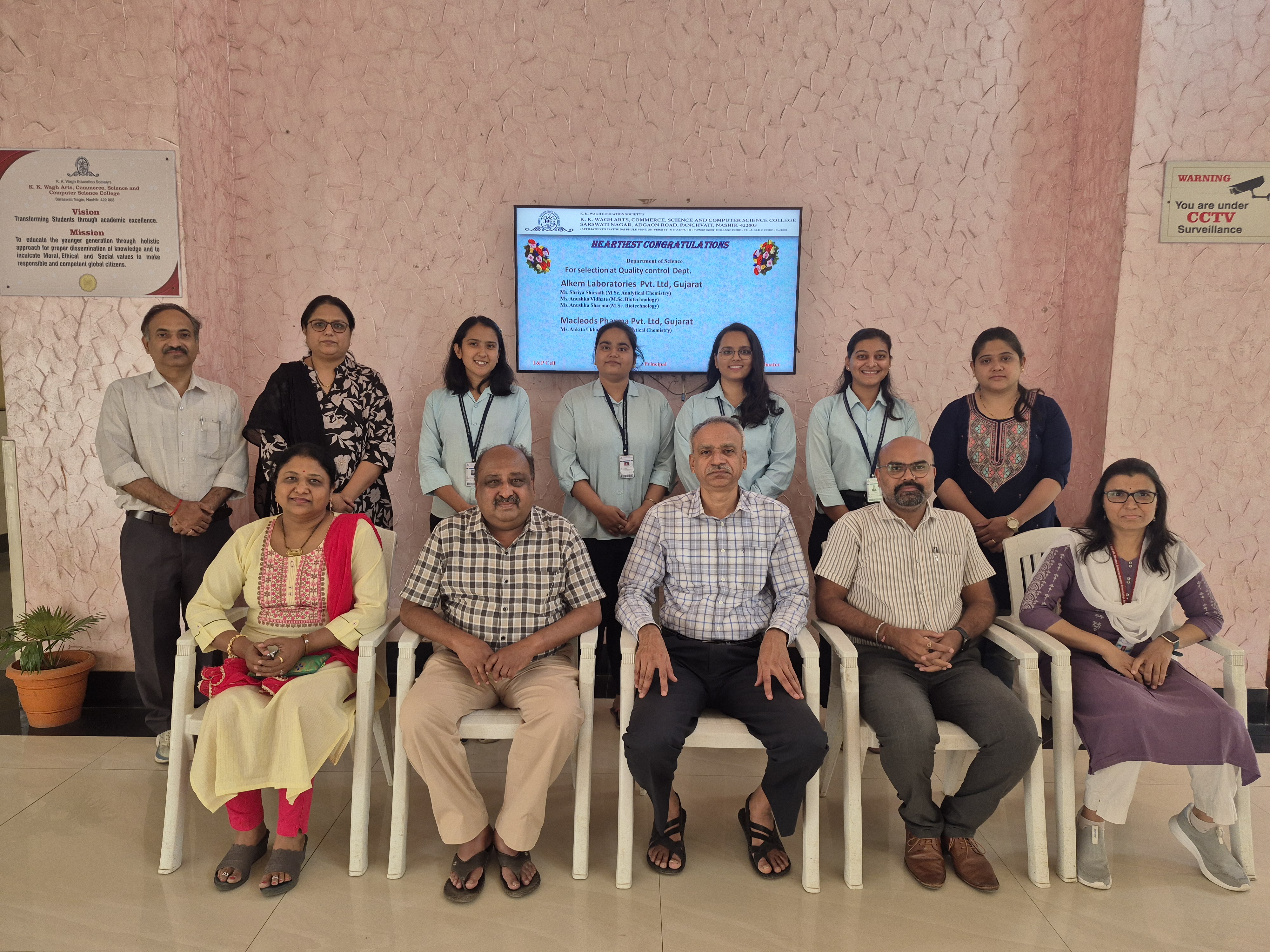 2 M.Sc(Biotech) & 1 M.Sc(Chem) students got selected in Alkem Labs ,1 M.Sc(Chem) Student got selected in Maclodes